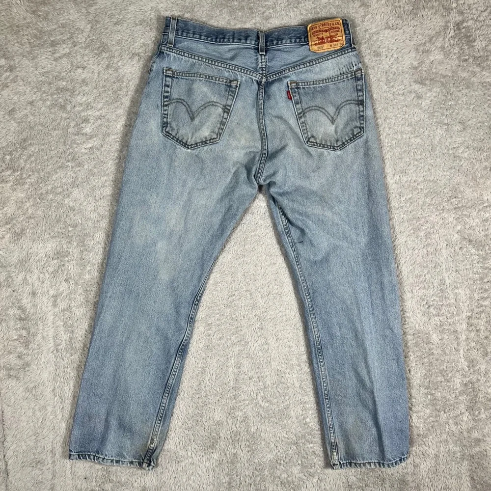 Levis 505 Regular Fit Jeans Light Wash Denim Mens W34 Distressed Straight Leg